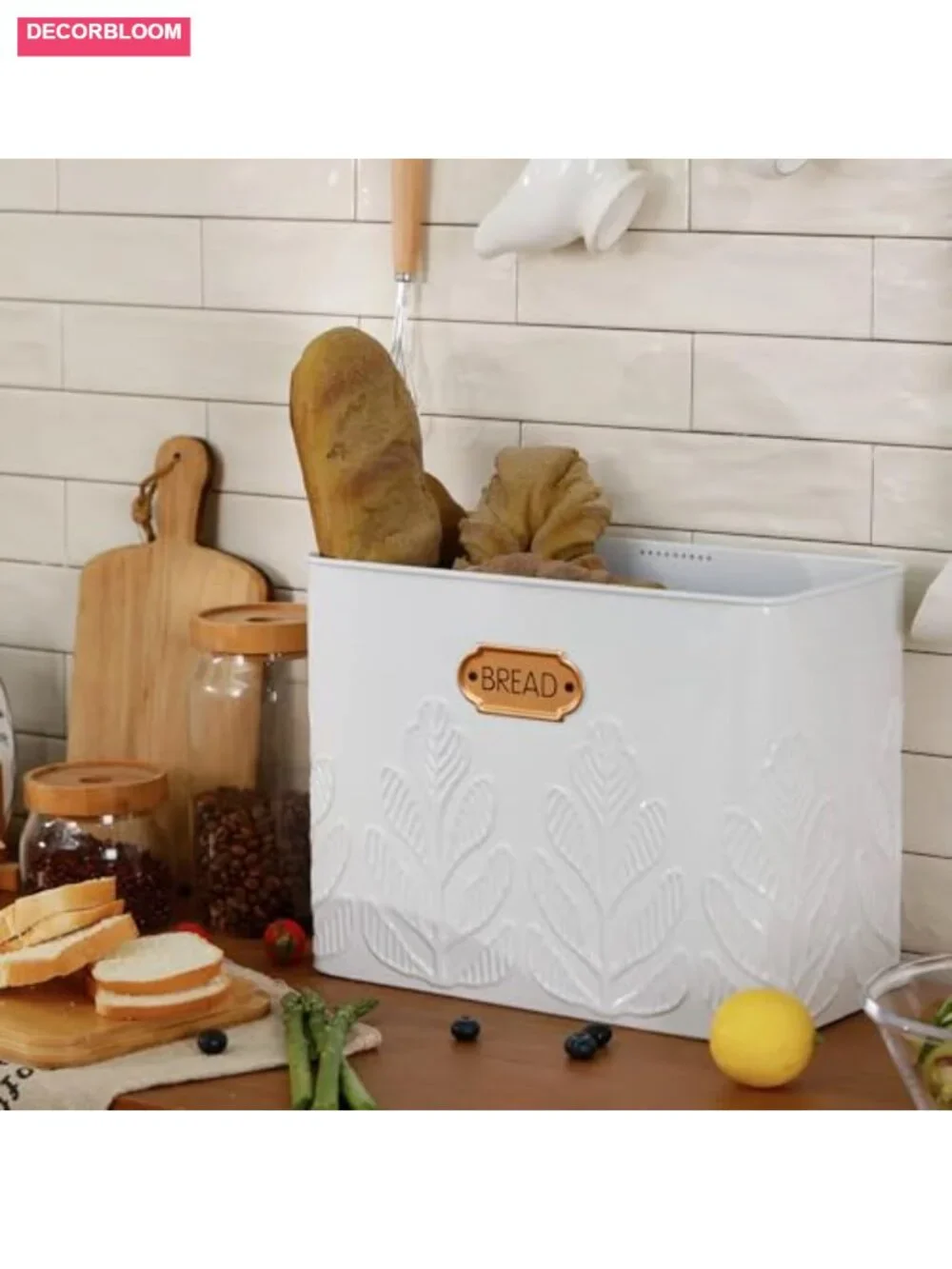 Extra Tall Bread Box with Bamboo Lid Kitchen Storage Carbon Steel